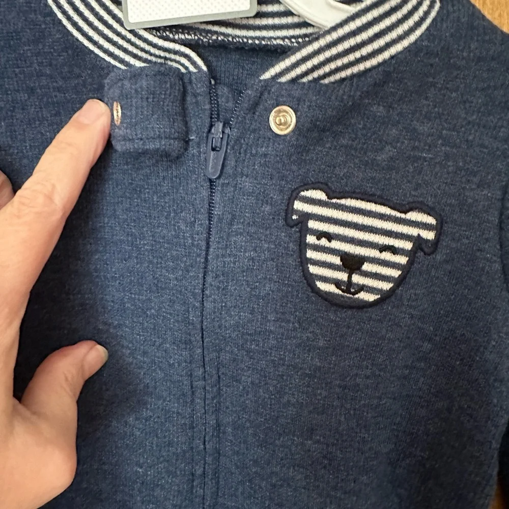 🌵 3/$15 Navy Blue zip up puppy dog 2x2 rib snap one piece ( see description)